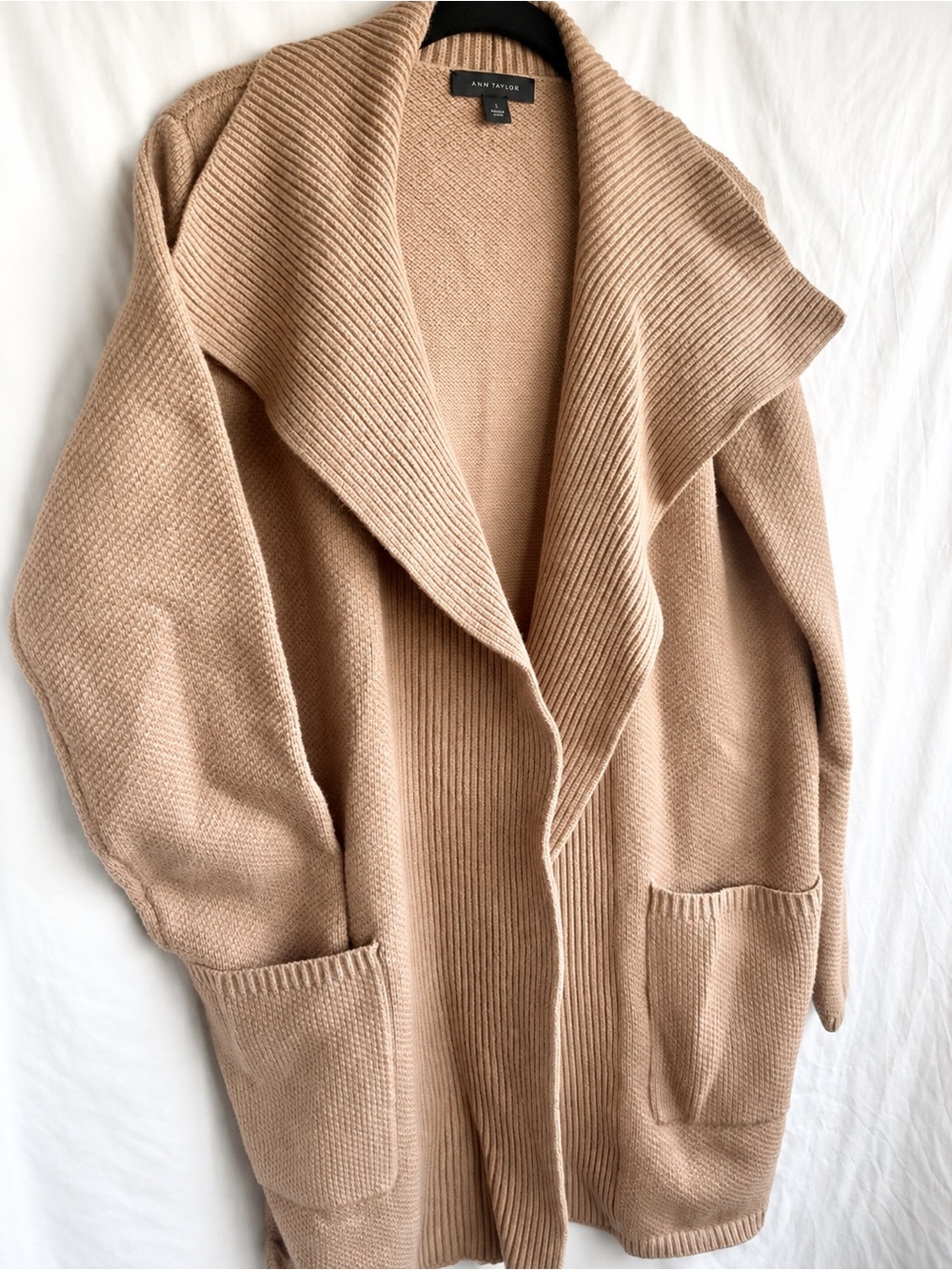 Ann Taylor Dusty Open-Front Shawl Collar Cardigan Cozy Holiday Luxe Sweater